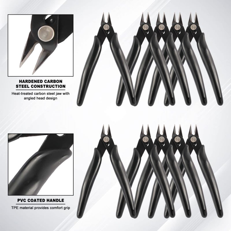 YaeCCC 10 Pack Wire Cutters Black Diagonal Cutting Pliers for Electronic, Model, Jewelry Making, 170 Flush Cutter 5 inch - Image 3